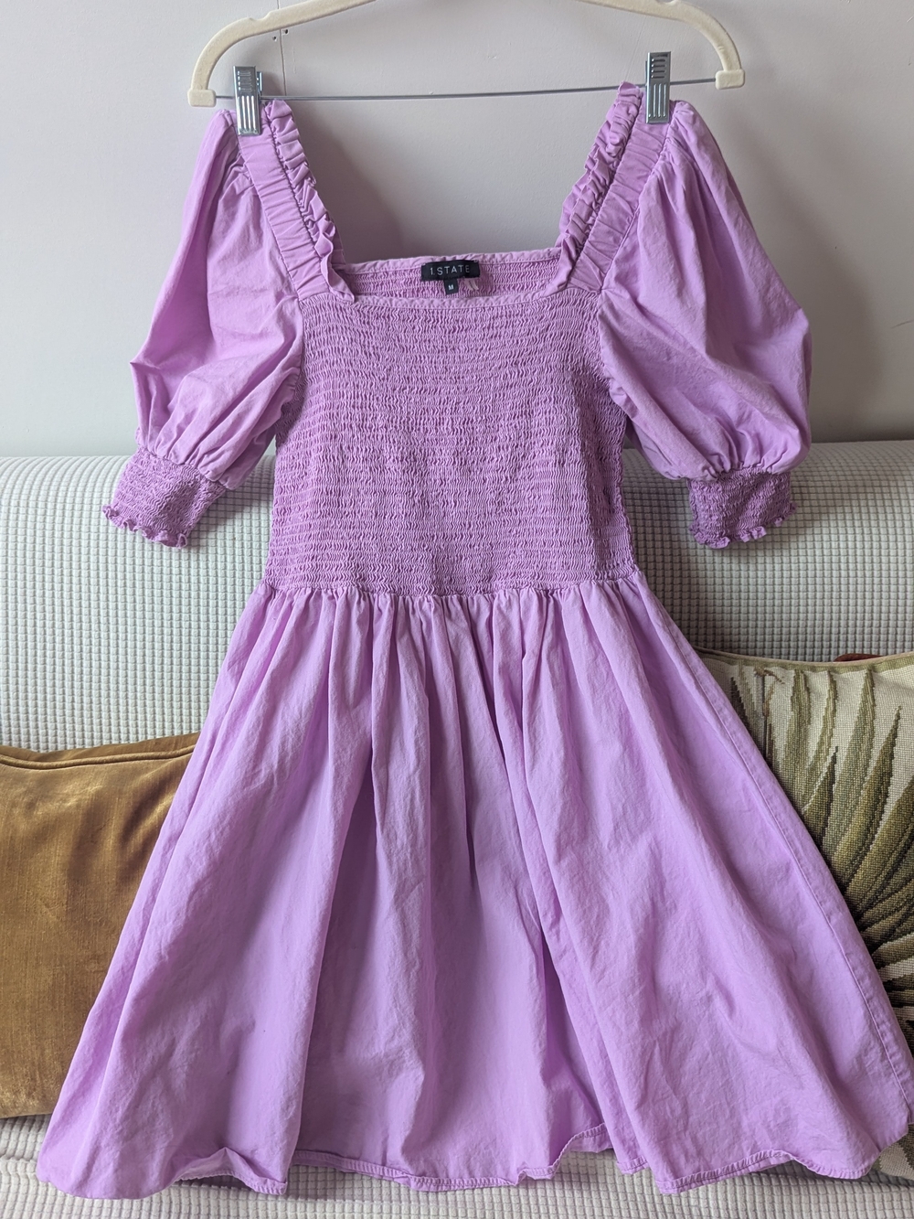 1.STATE Lilac Smocked Puff-Sleeve Dress